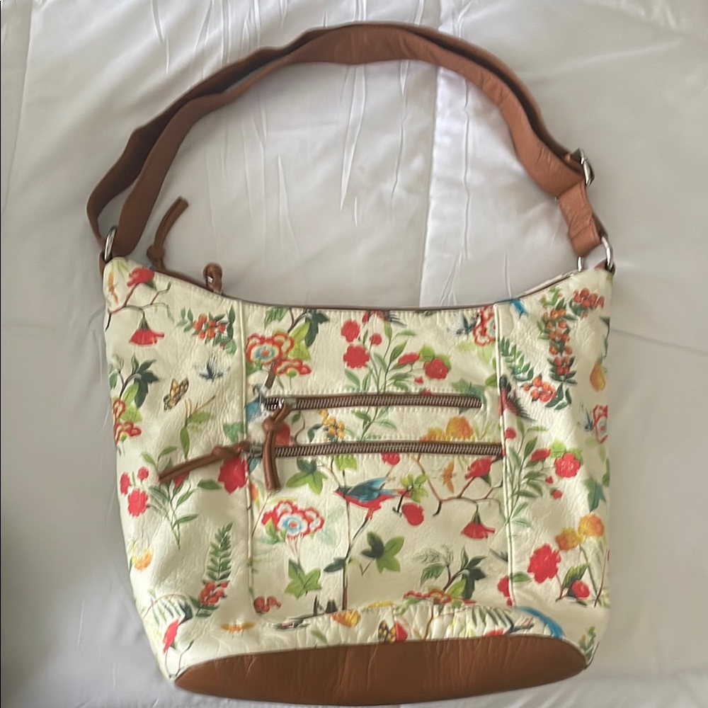Bueno Cream and Brown Floral Shoulder Bag